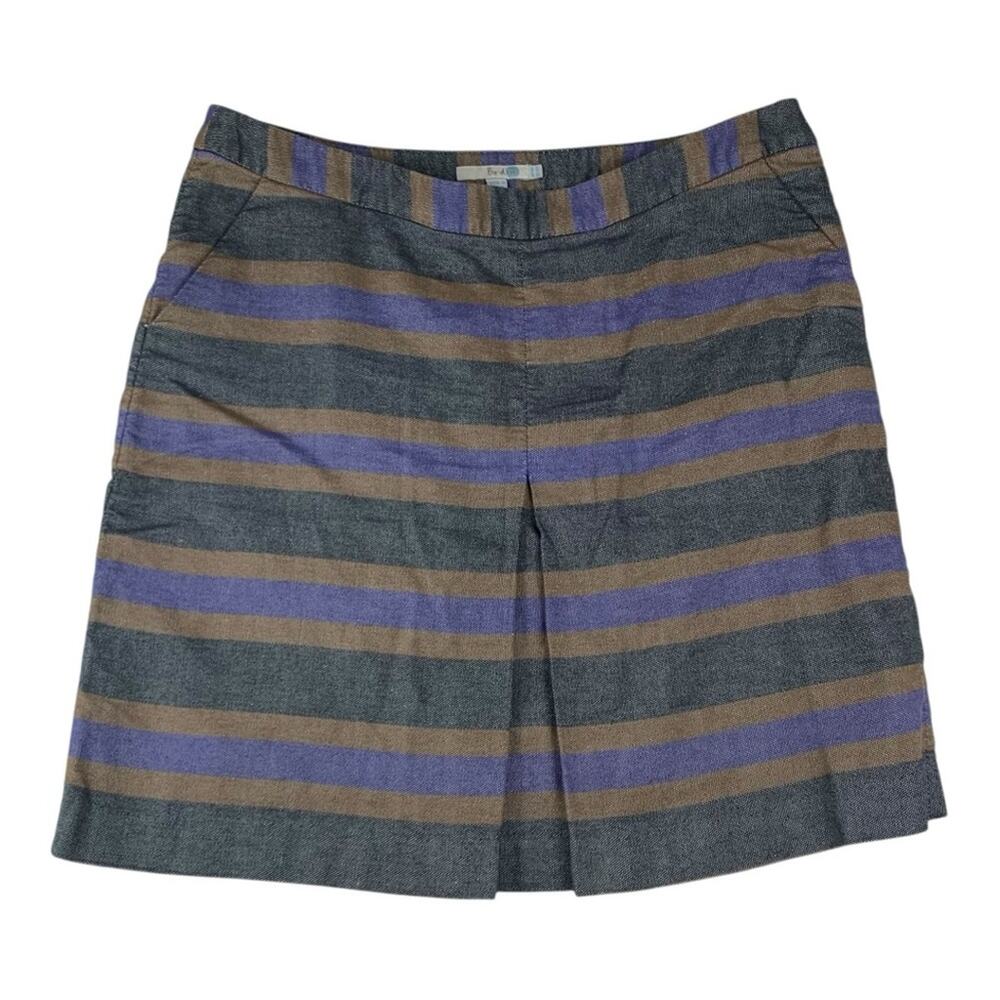 Boden womens size 14 Blue Brown stripe A-Line Skirt Casual Knee-Length linen ble